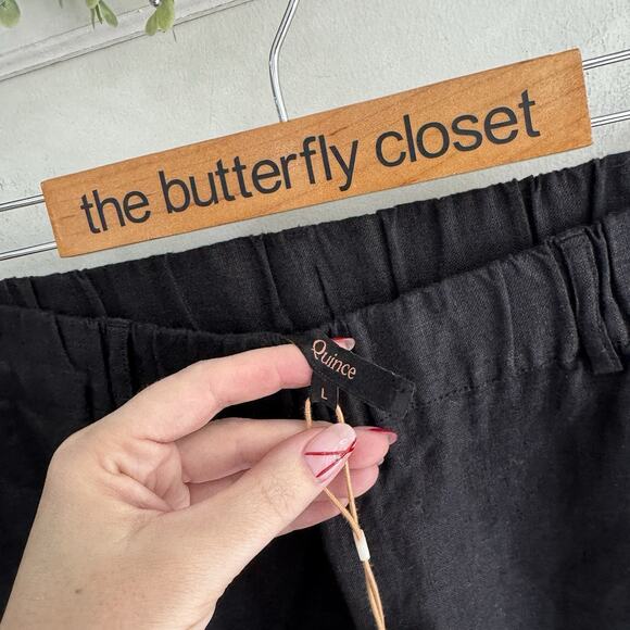 Women’s Quince 100% Linen Wire Leg Black Elastic Waist Pants Large M mm80 - Picture 3 of 4